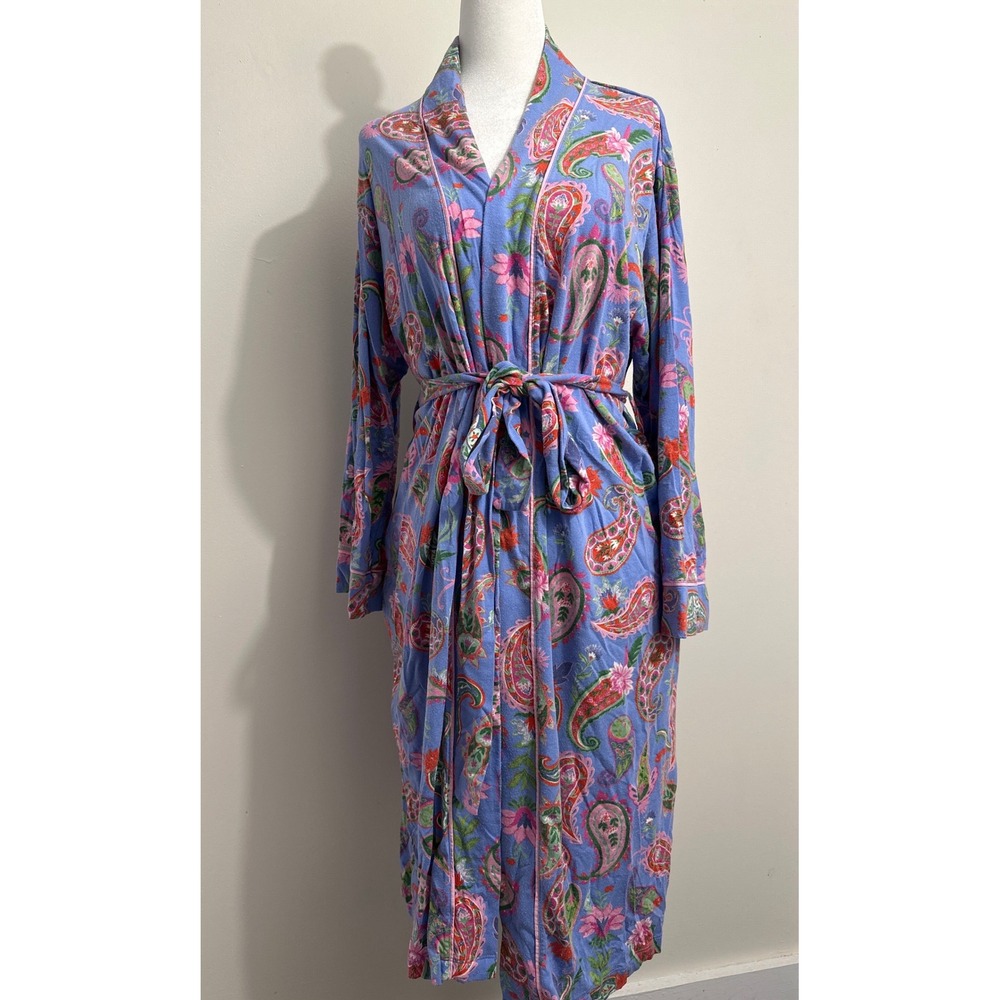 The Cat's Pajamas Blue Paisley Pima Cotton Modal Wrap Robe S/M